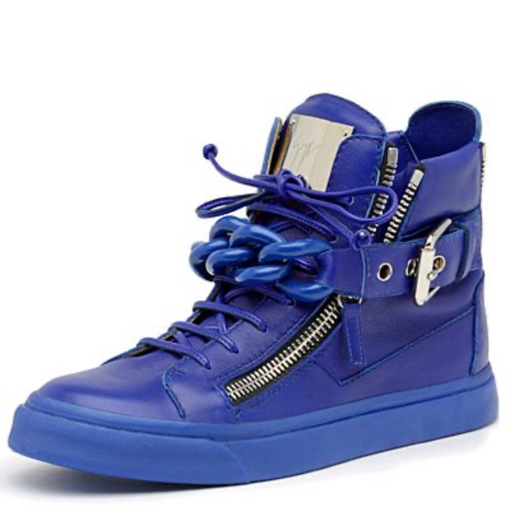Zanotti royal blue/cobalt high top sneakers. - Picture 2 of 9